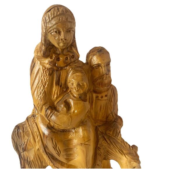 Vtg Hand Carved Olive Wood Holy Family Figurine Baby Jesus Mary Joseph & Donkey - Picture 2 of 7